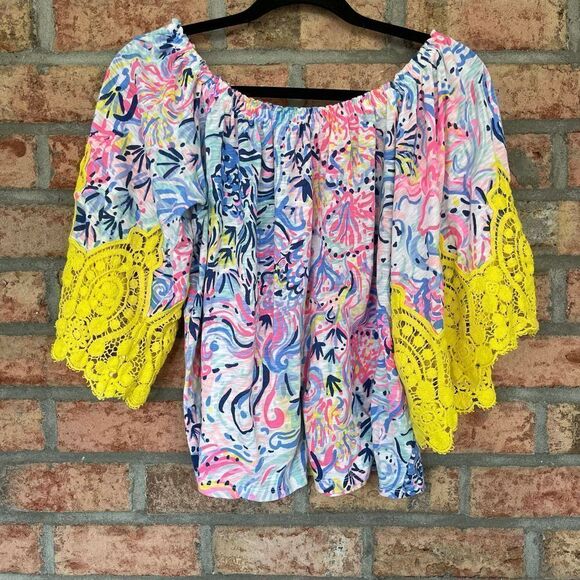Lilly Pulitzer Zaylee Off the Shoulder Blouse S - Picture 3 of 6